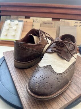 FOSCO Men's Two-Tone Brown and Cream Wingtip Oxfords